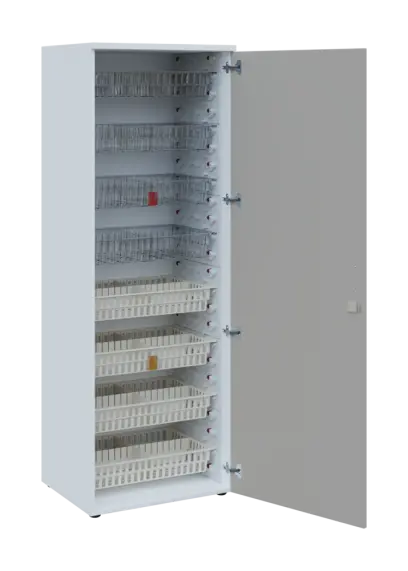 EUROMEDICA D - 66/M skříň léková boxová, 1-dveřová, pravá, 1950x660x535, korpus bílý, dvířka šedá